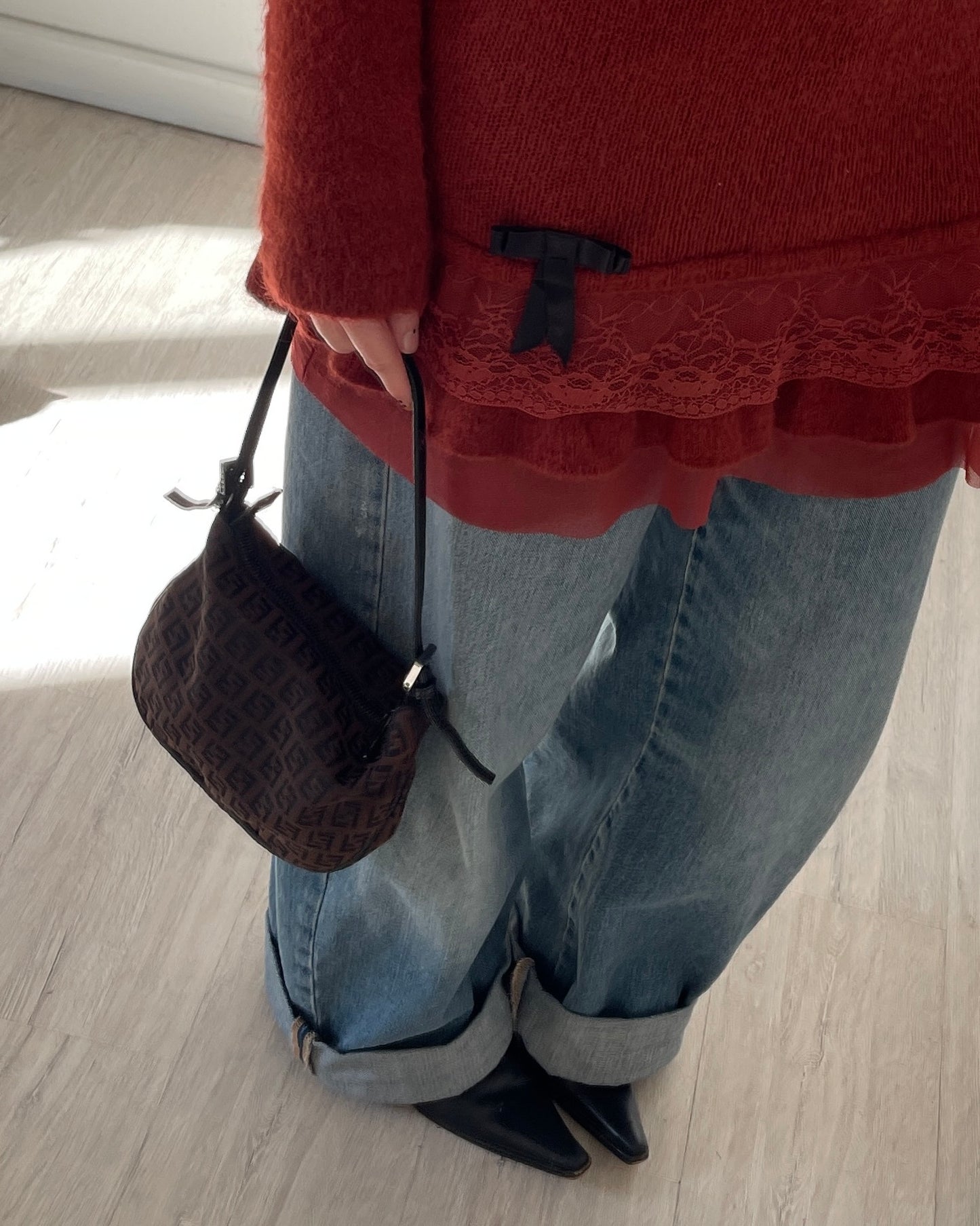 Knit dress with lace volants