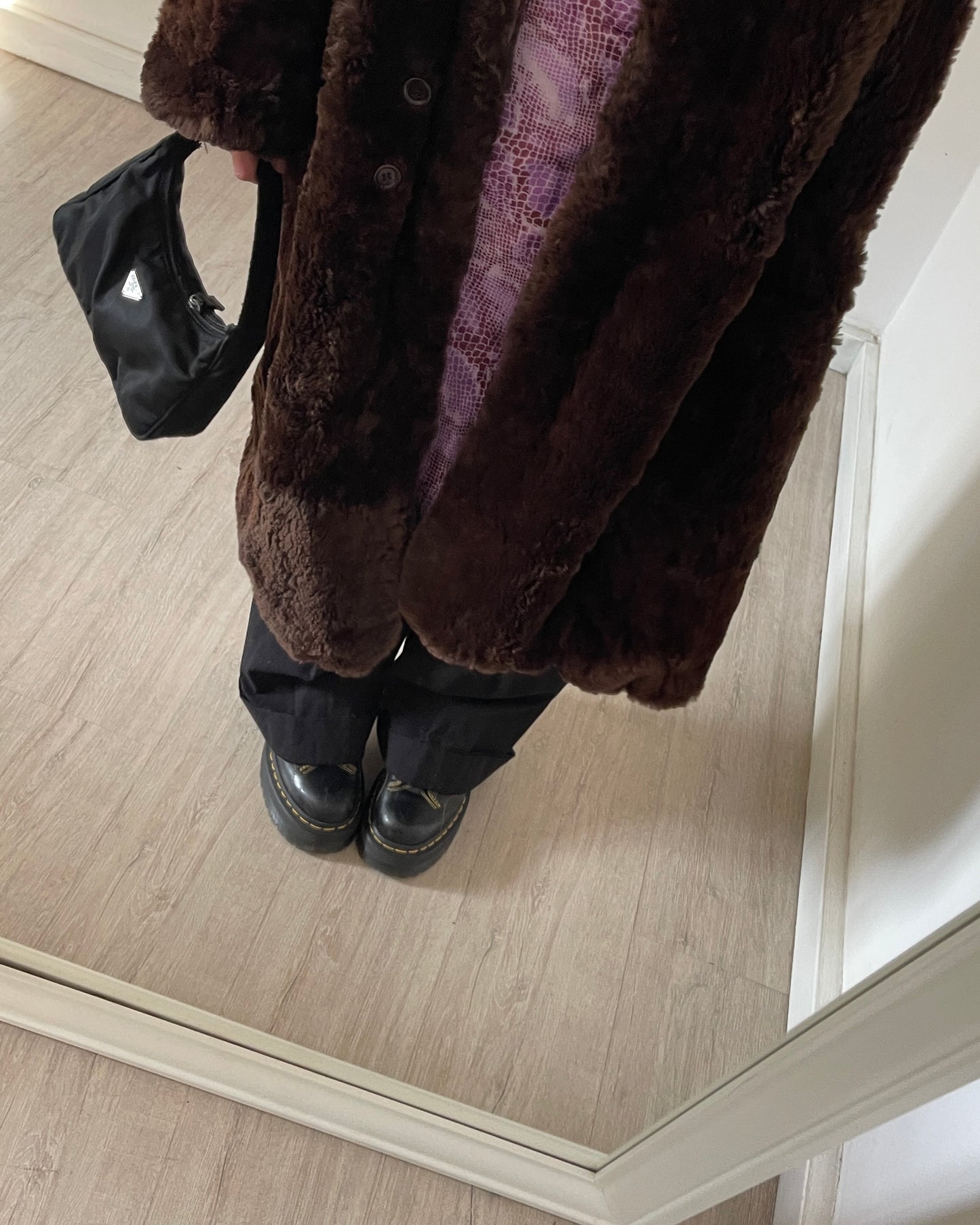 Brown long faux fur coat