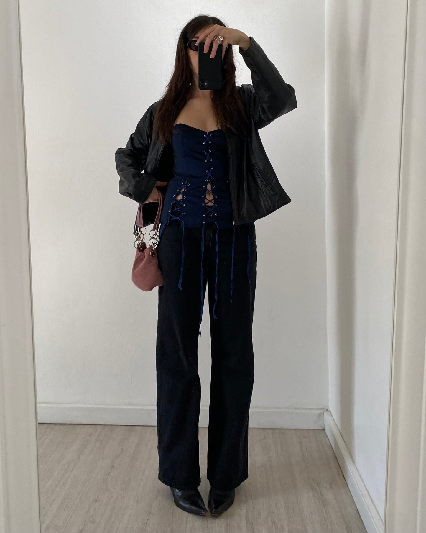 Midnight blue lace up corset