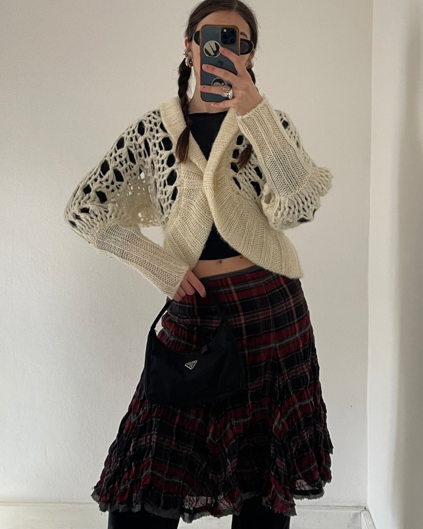 Openwork chunky wool cardigan