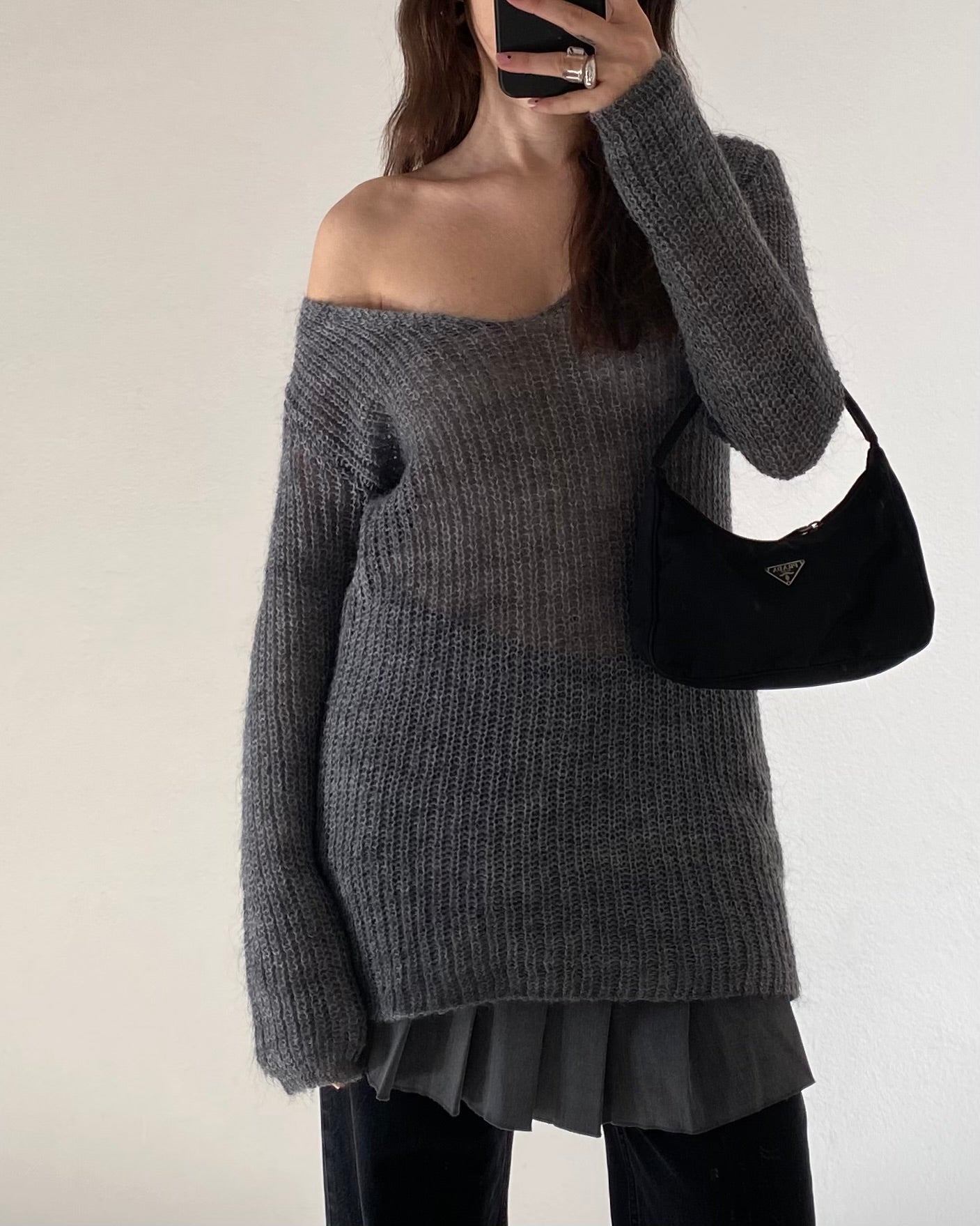 Mohair knit top with satin ribbon