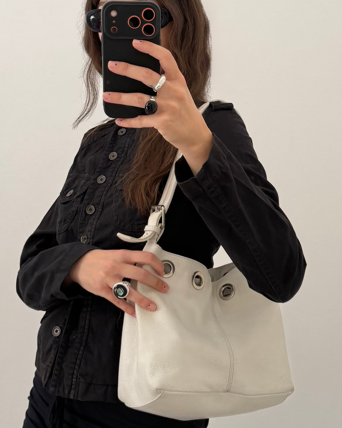 White leather shoulder bag