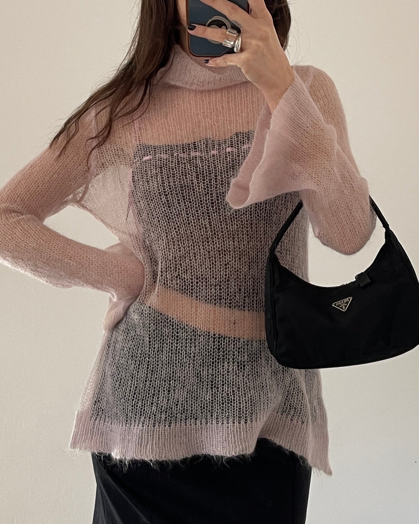 Sheer top with baby pink ribbon