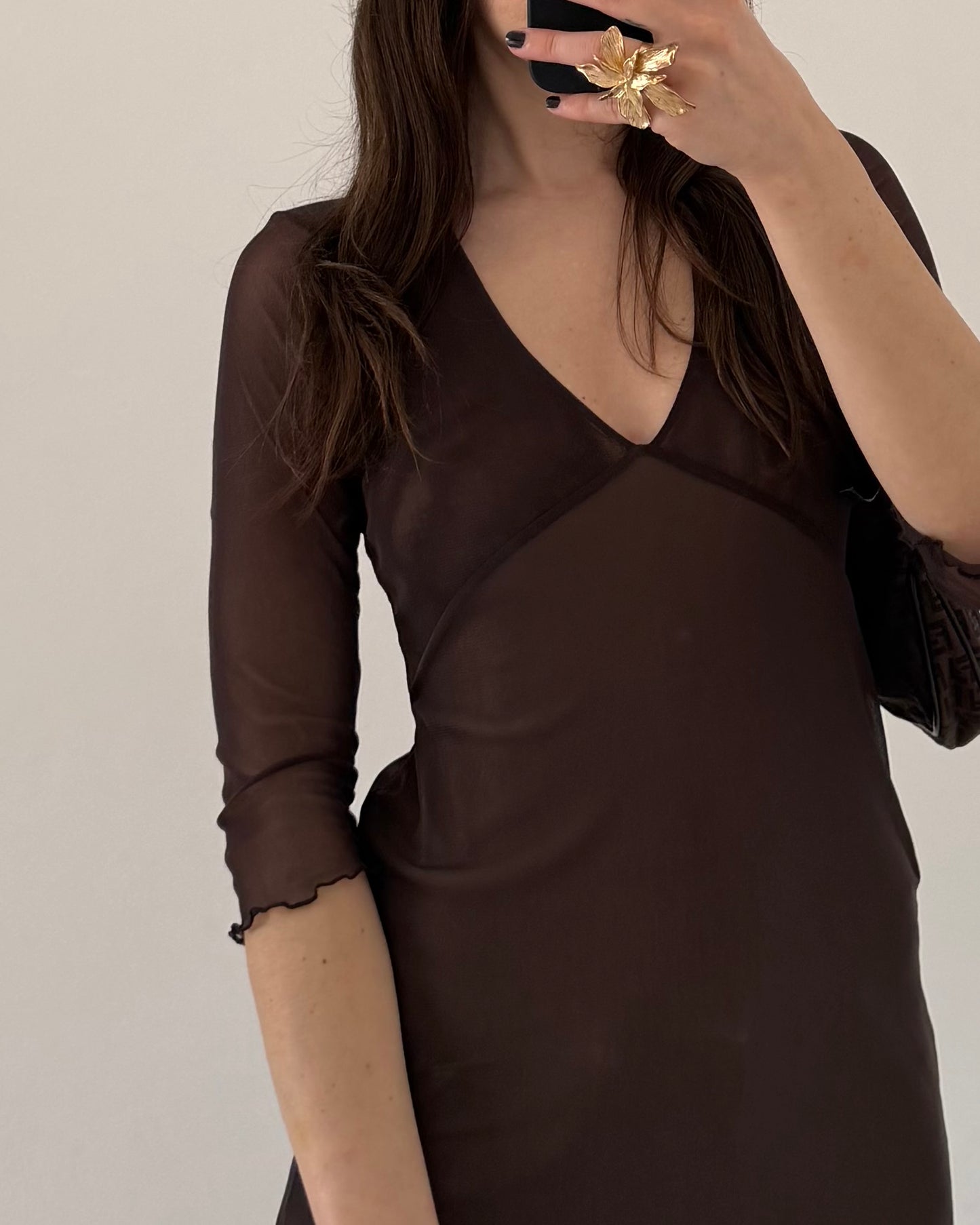Brown micro mesh dress