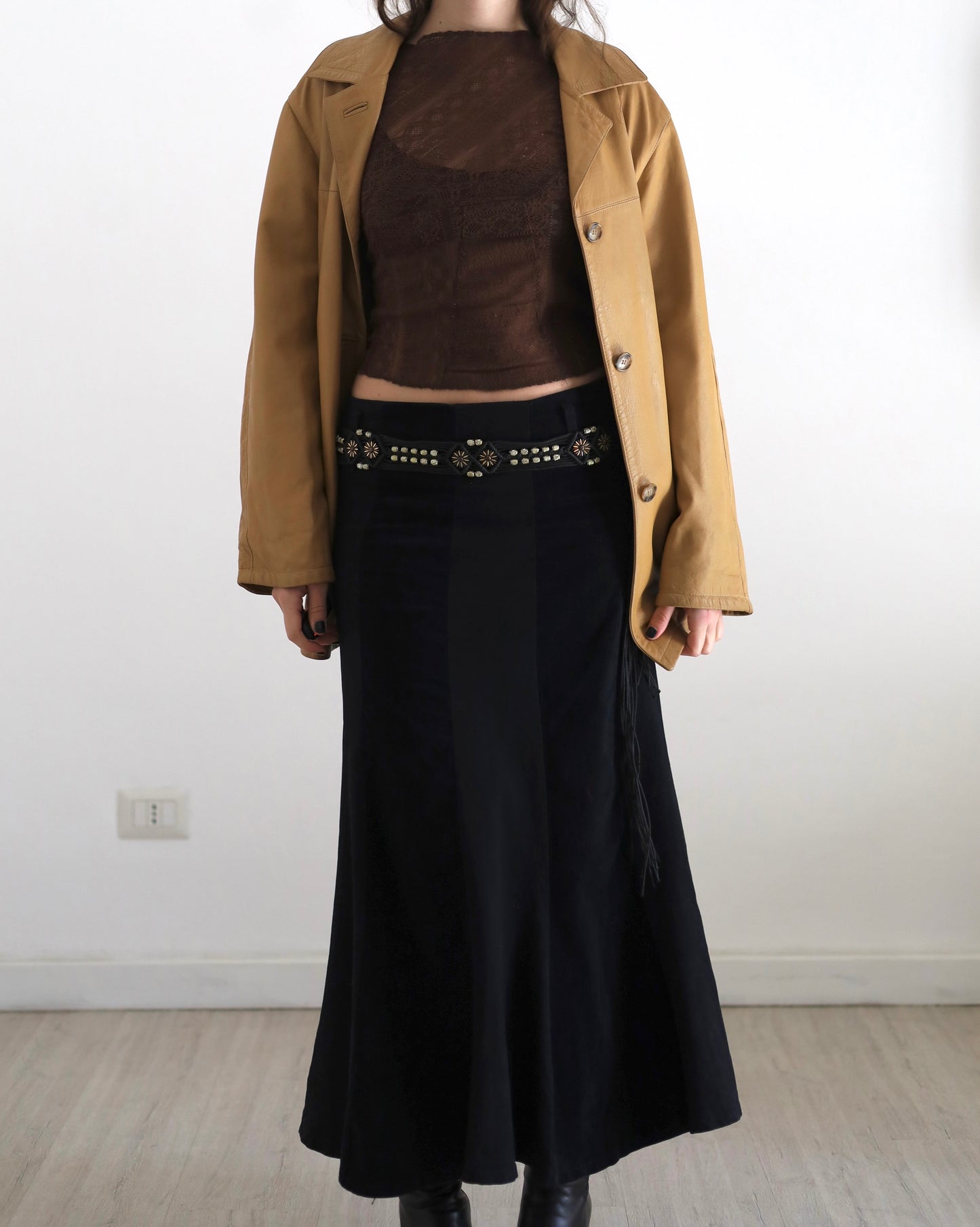 Maxi skirt with embellished belt