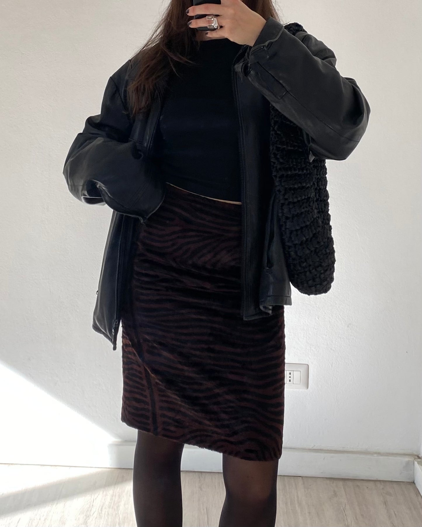 Faux fur midi skirt