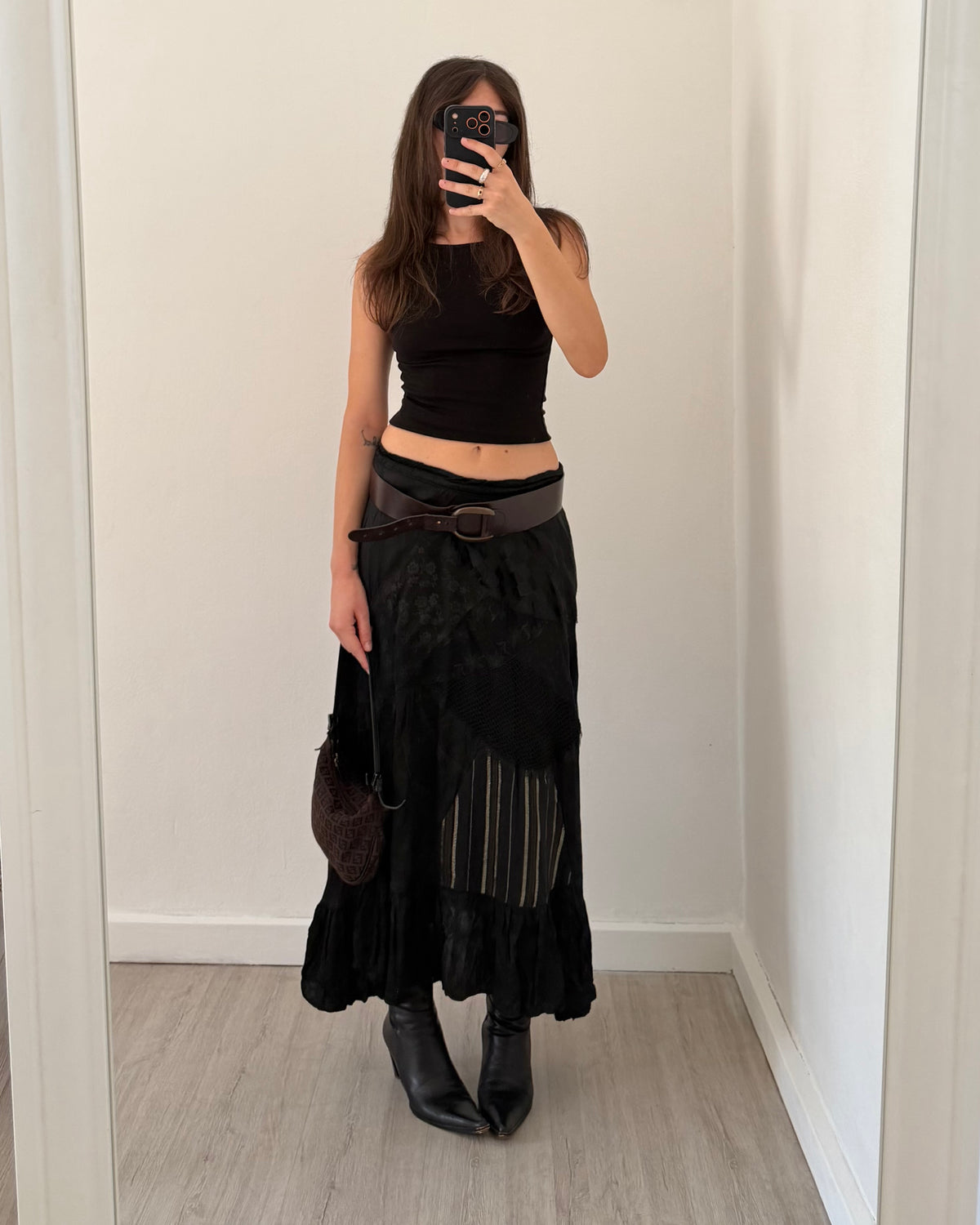 00s patchwork satin maxi skirt