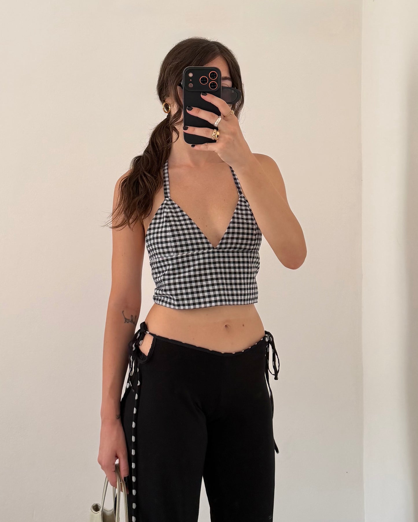 Gingham plunge top