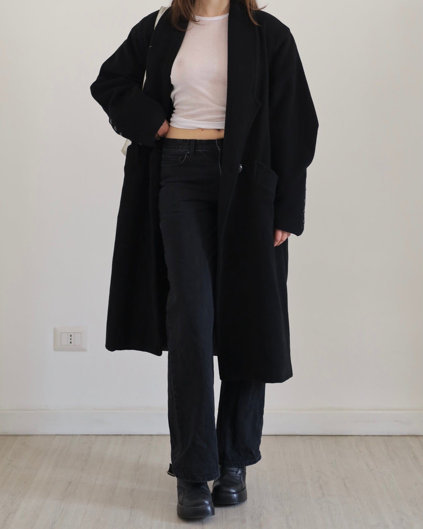 Wool double-breasted long coat