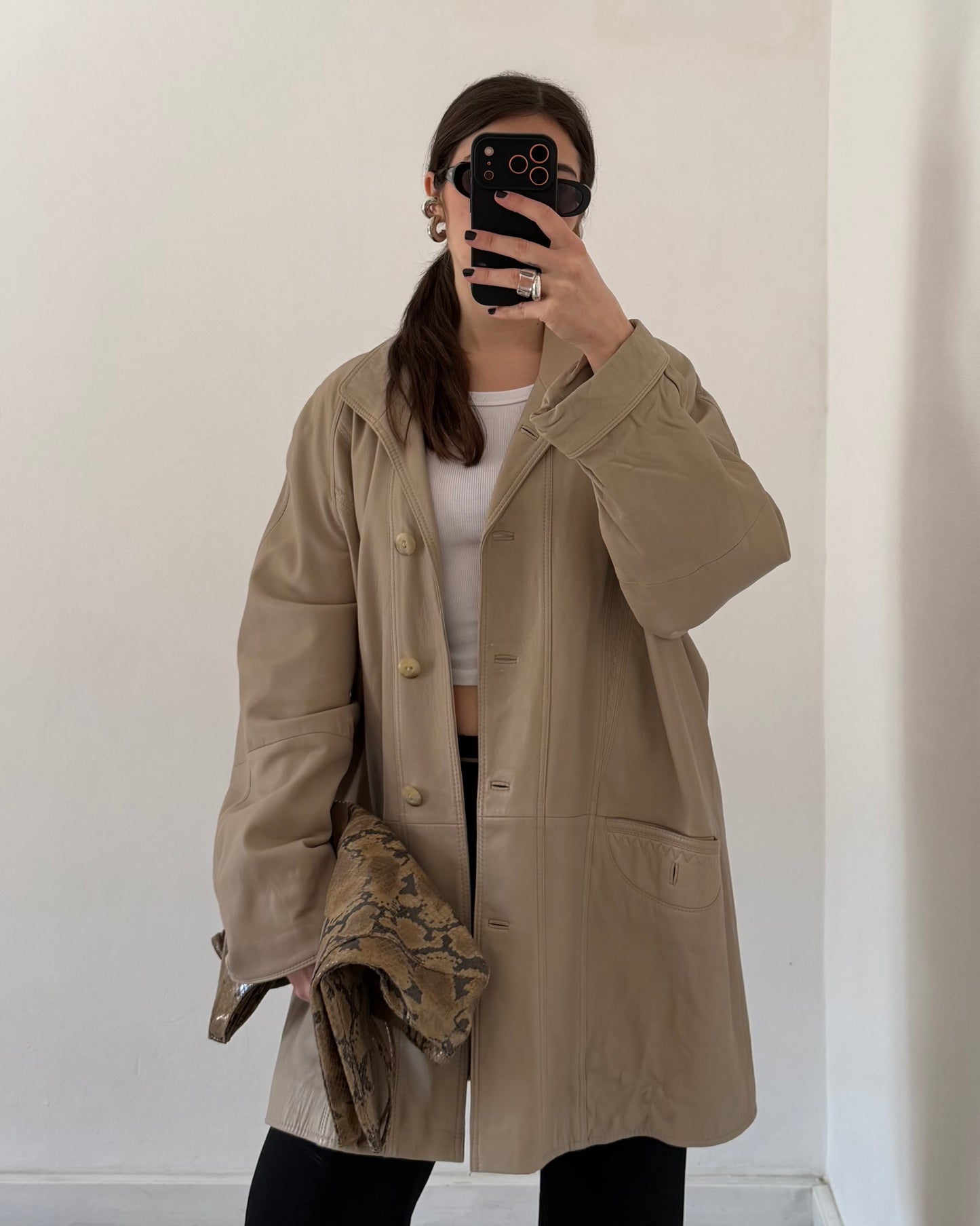 Nappa leather beige jacket