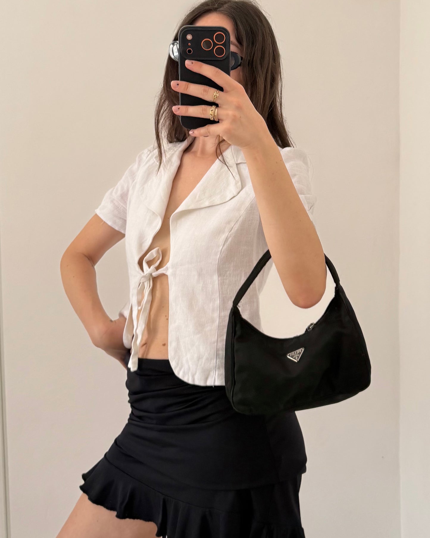 White linen cut out top