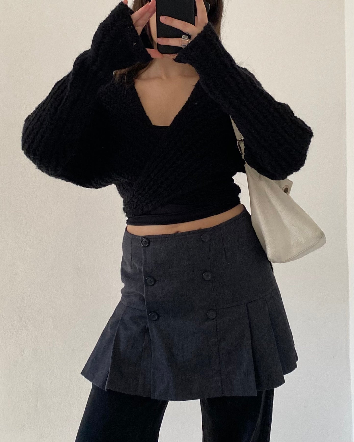 Wool pleated mini skirt