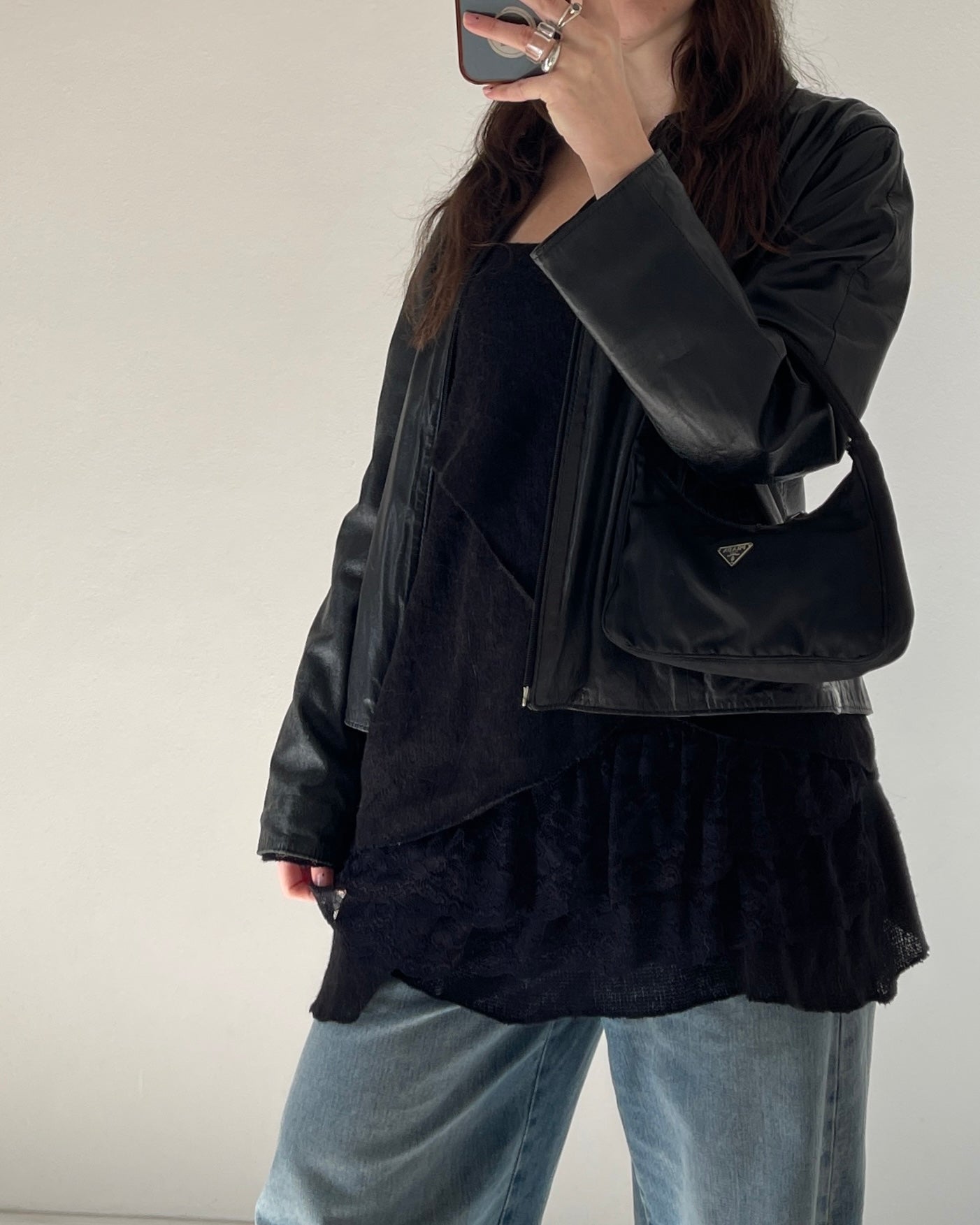 Long knit top with lace volants