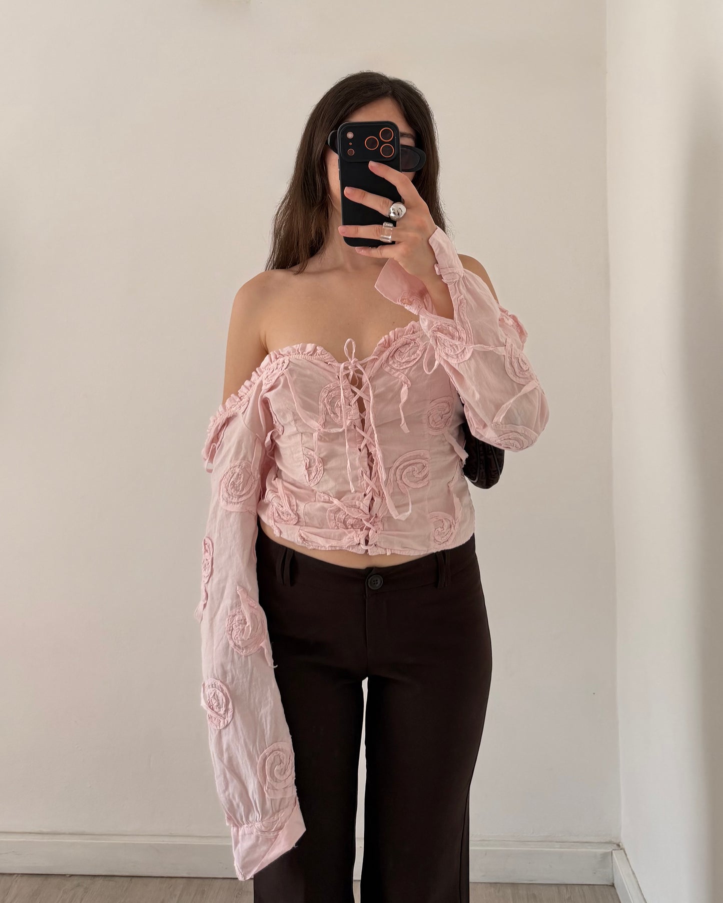 Embroidered baby pink shirt