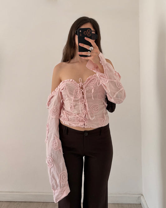Embroidered baby pink shirt