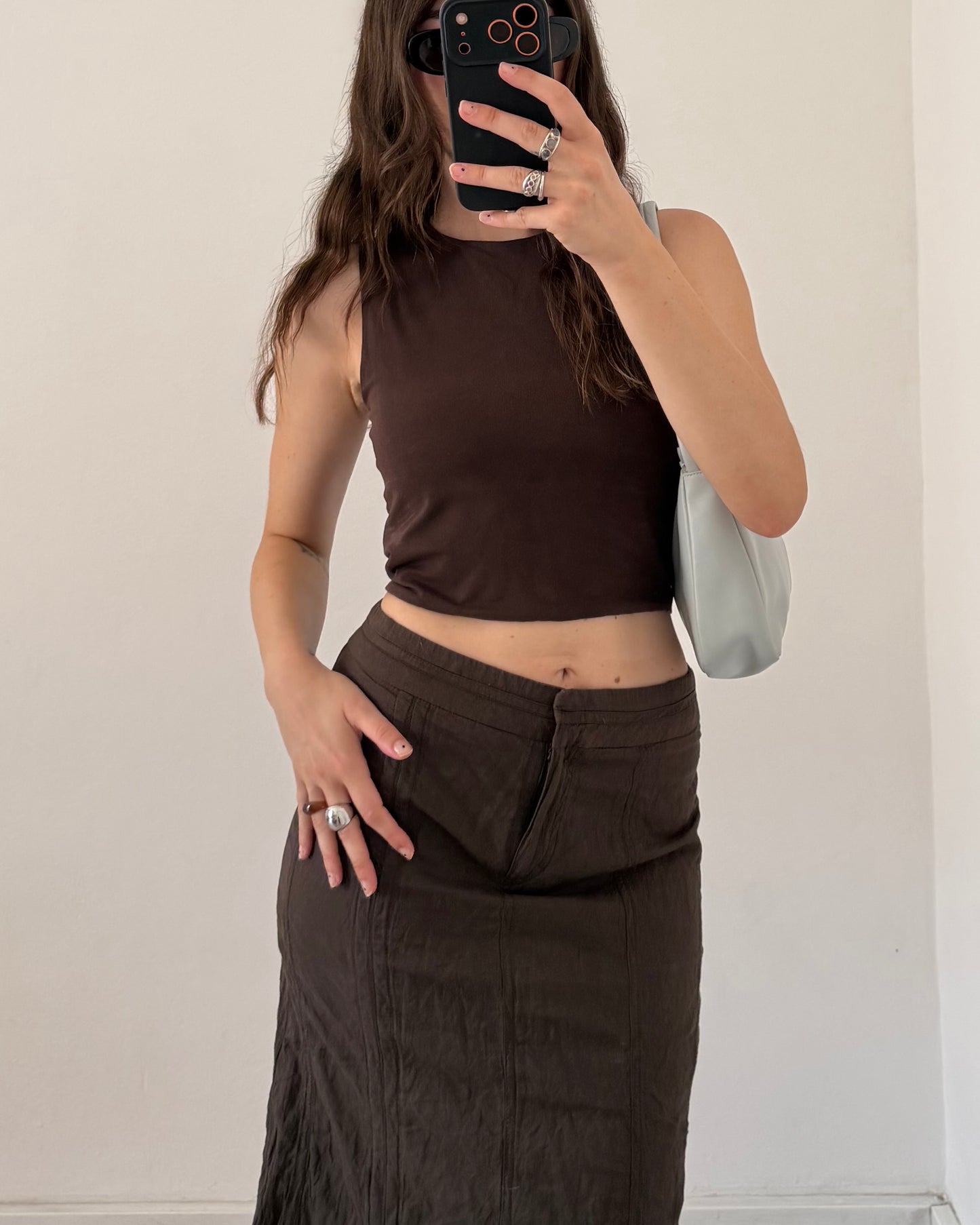 Crinkled midi skirt