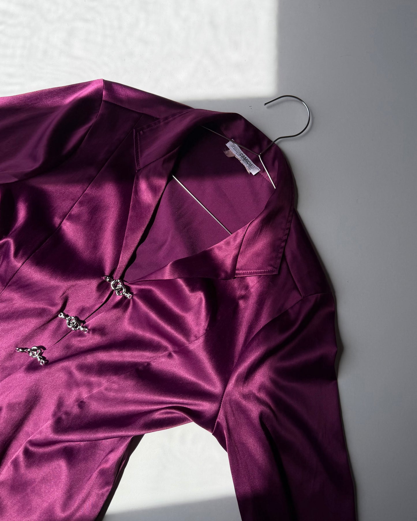 Satin shirt with metal hooks