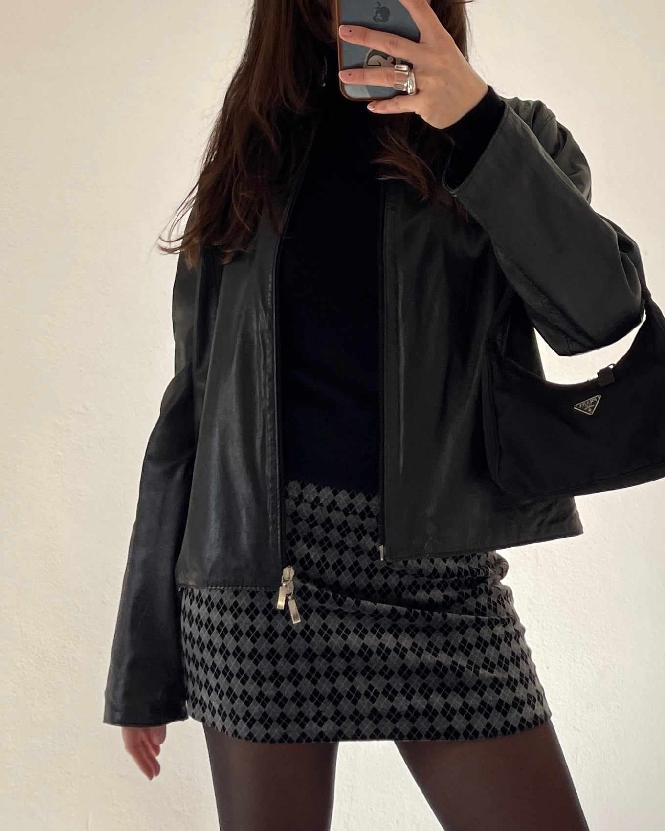 Velvet argyle mini skirt