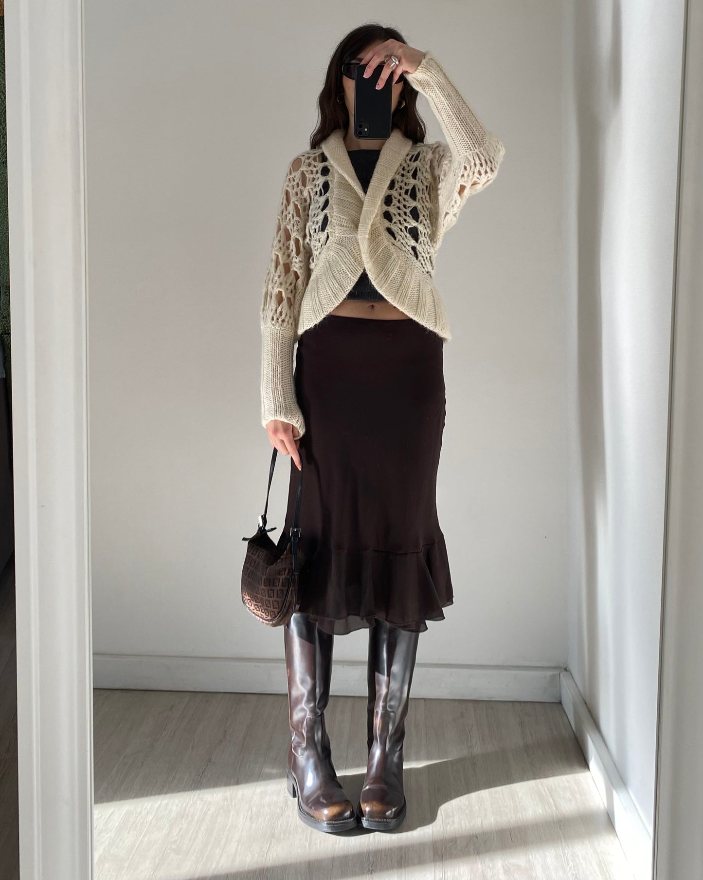 Openwork chunky wool cardigan