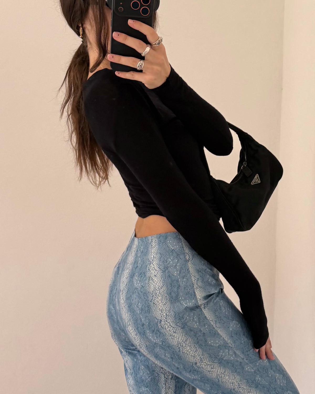 Y2k blue snakeskin flares