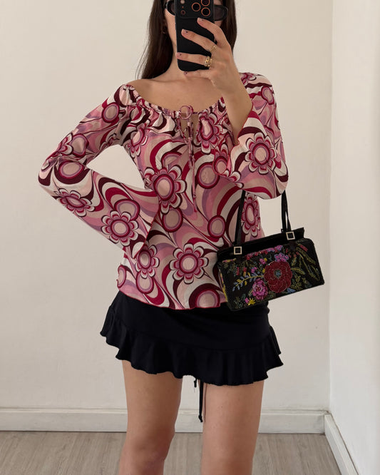 y2k flower print long sleeves top