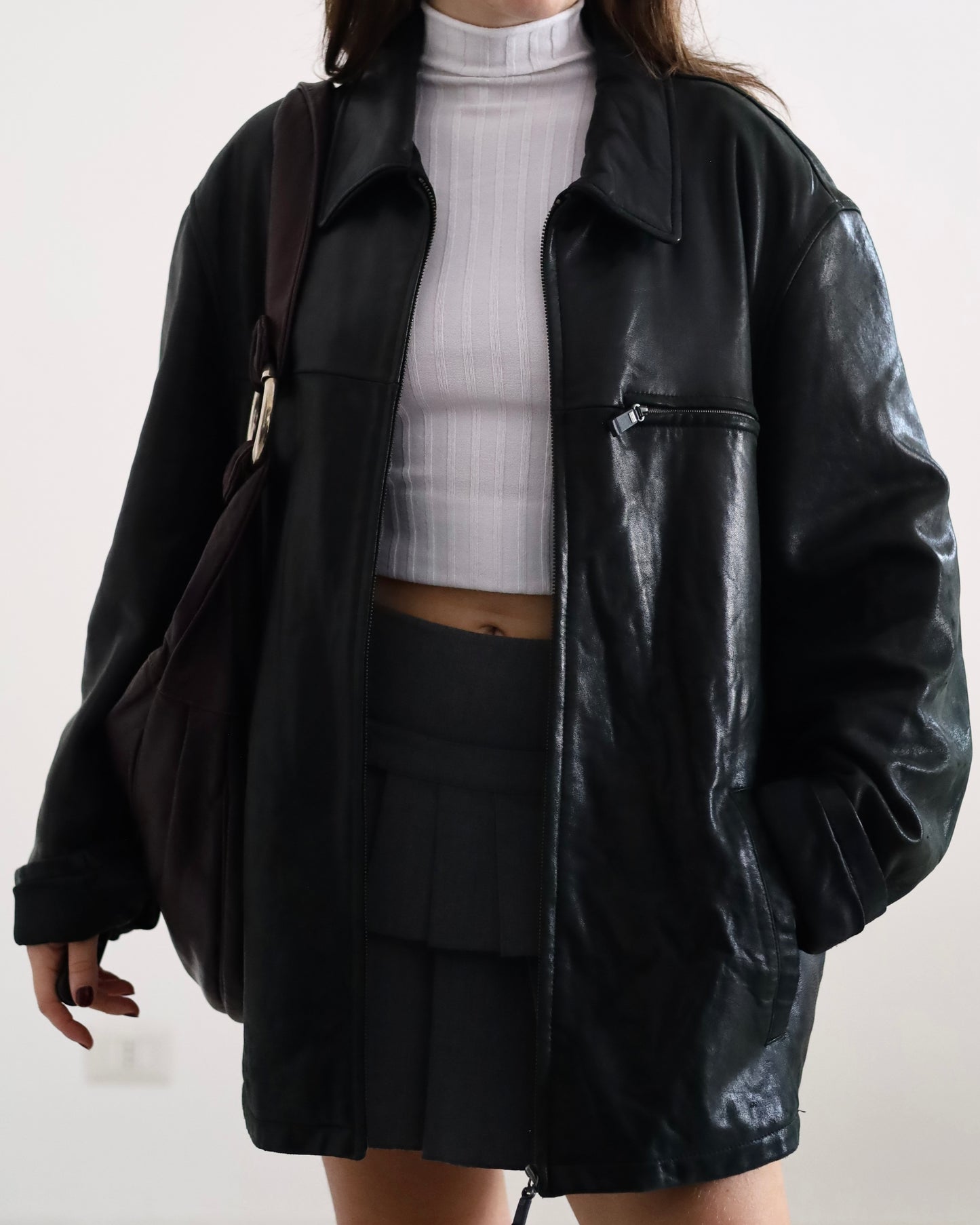 Leather bomber jacket