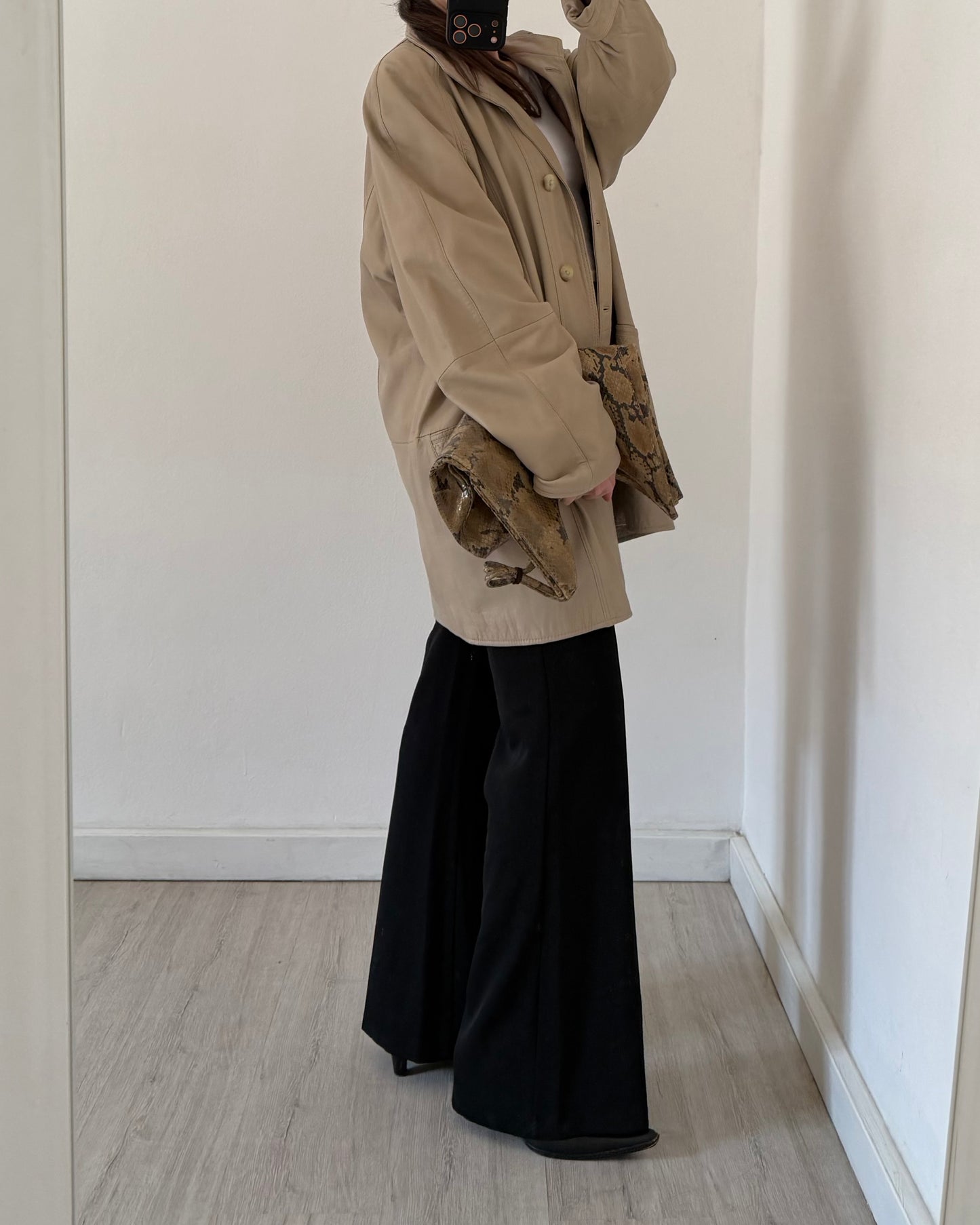 Nappa leather beige jacket