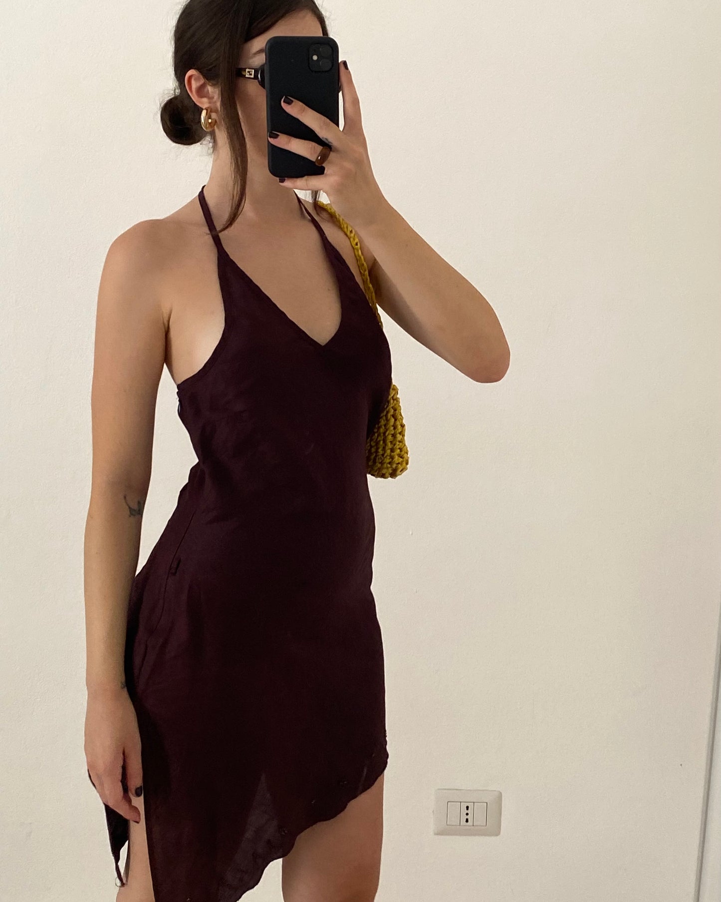 Brown asymmetric ramie dress