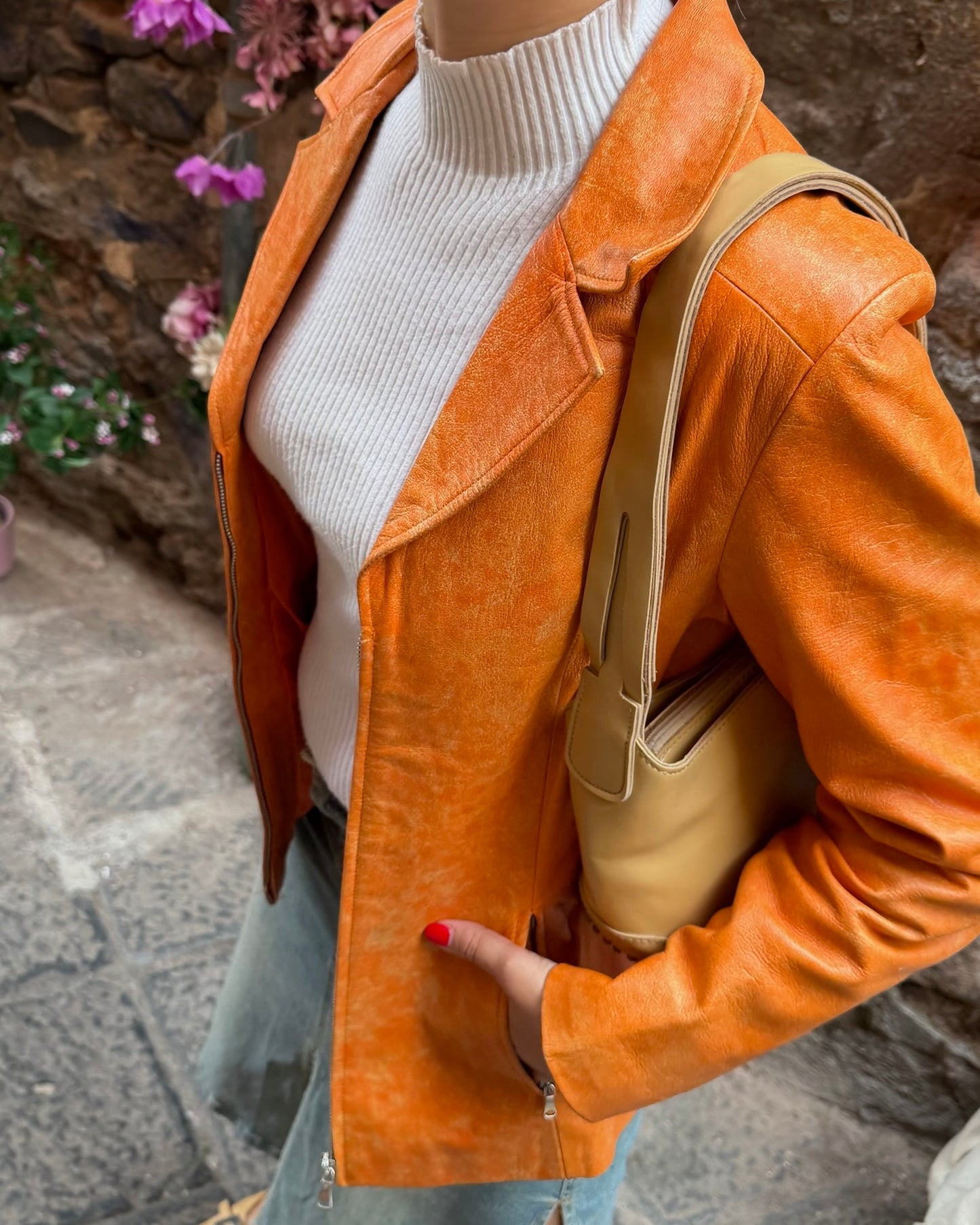 00s orange leather jacket