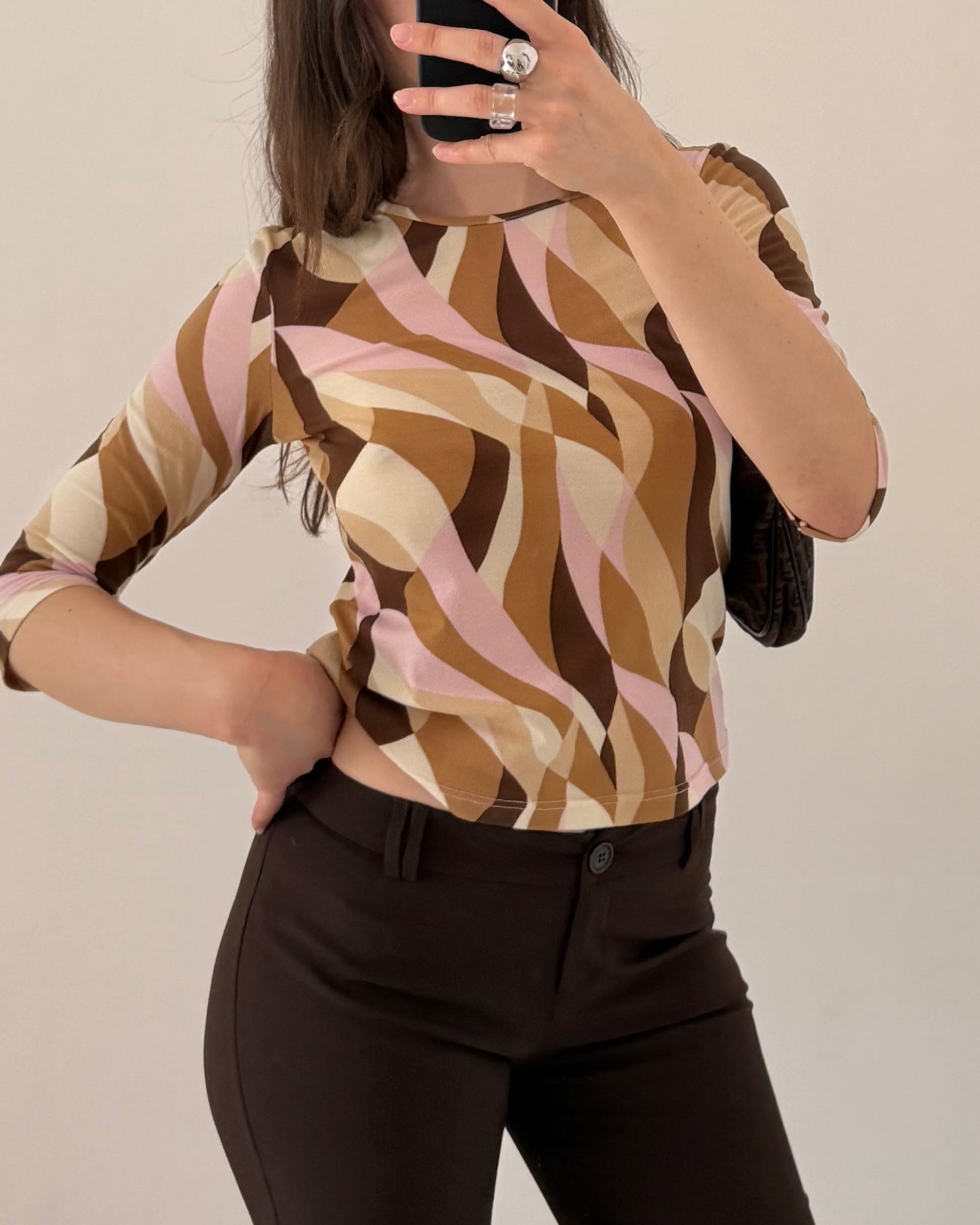 Micro mesh abstract print top