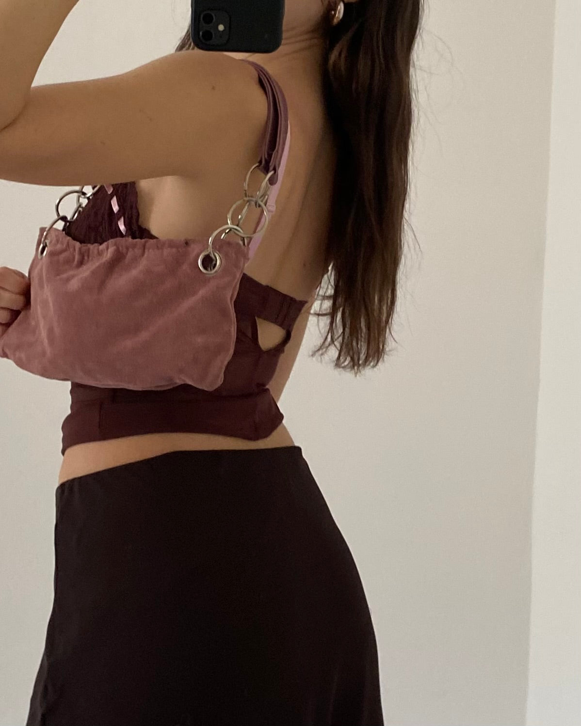 Sheer top with baby pink ribbon