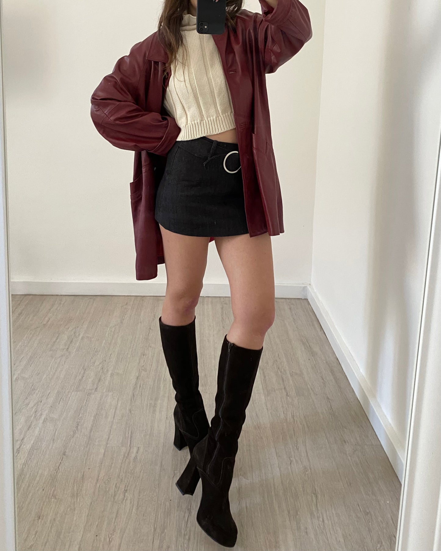 Belted mini skirt