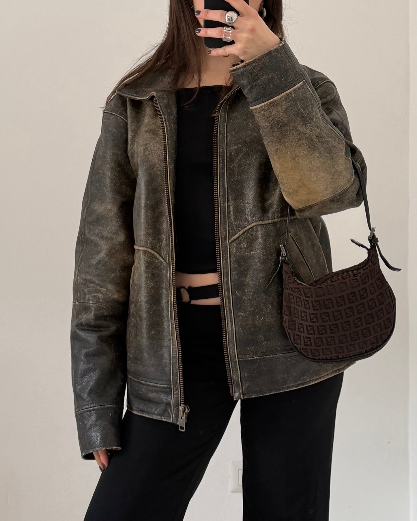 Brown distressed leather jacket