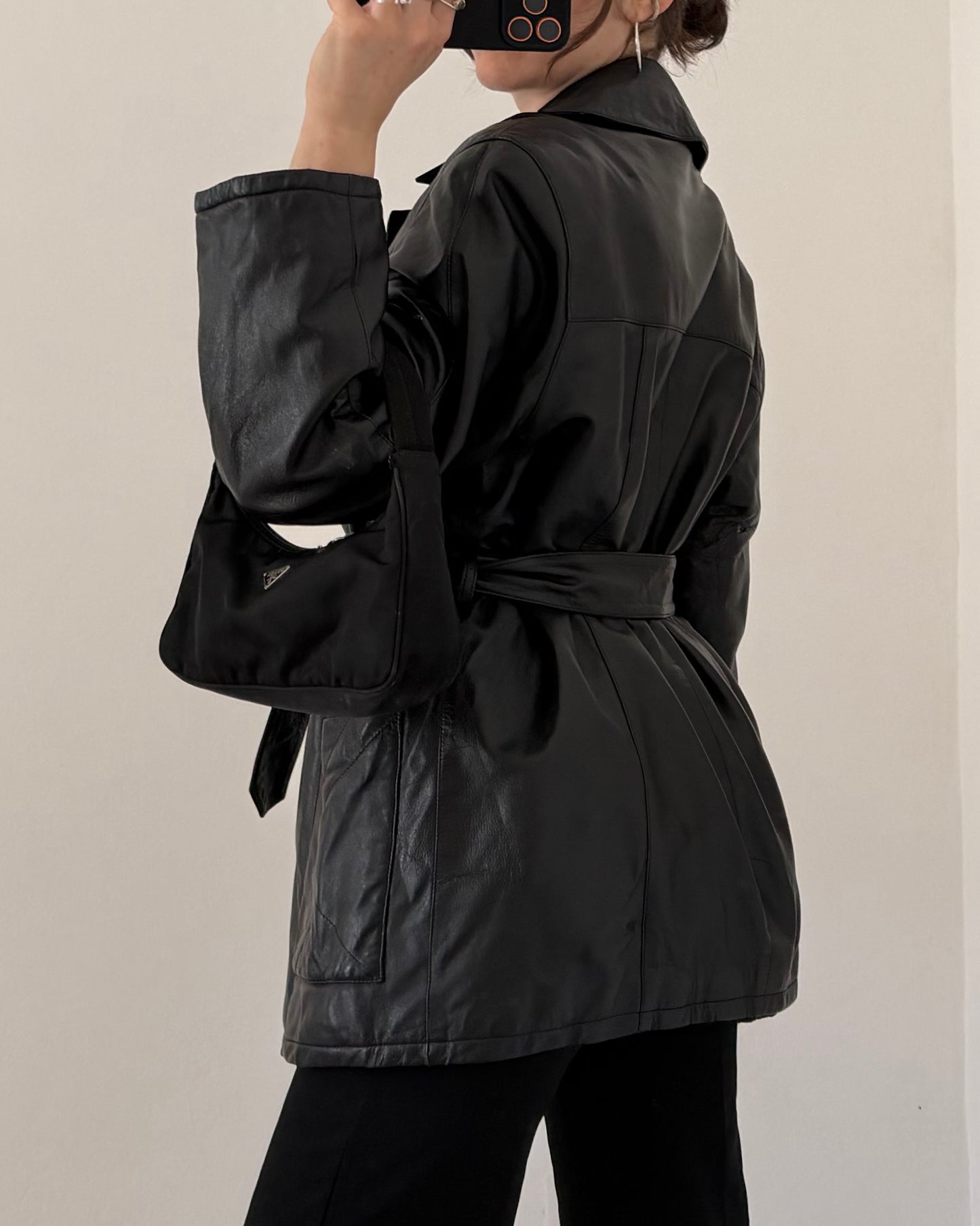 Belted leather jacket