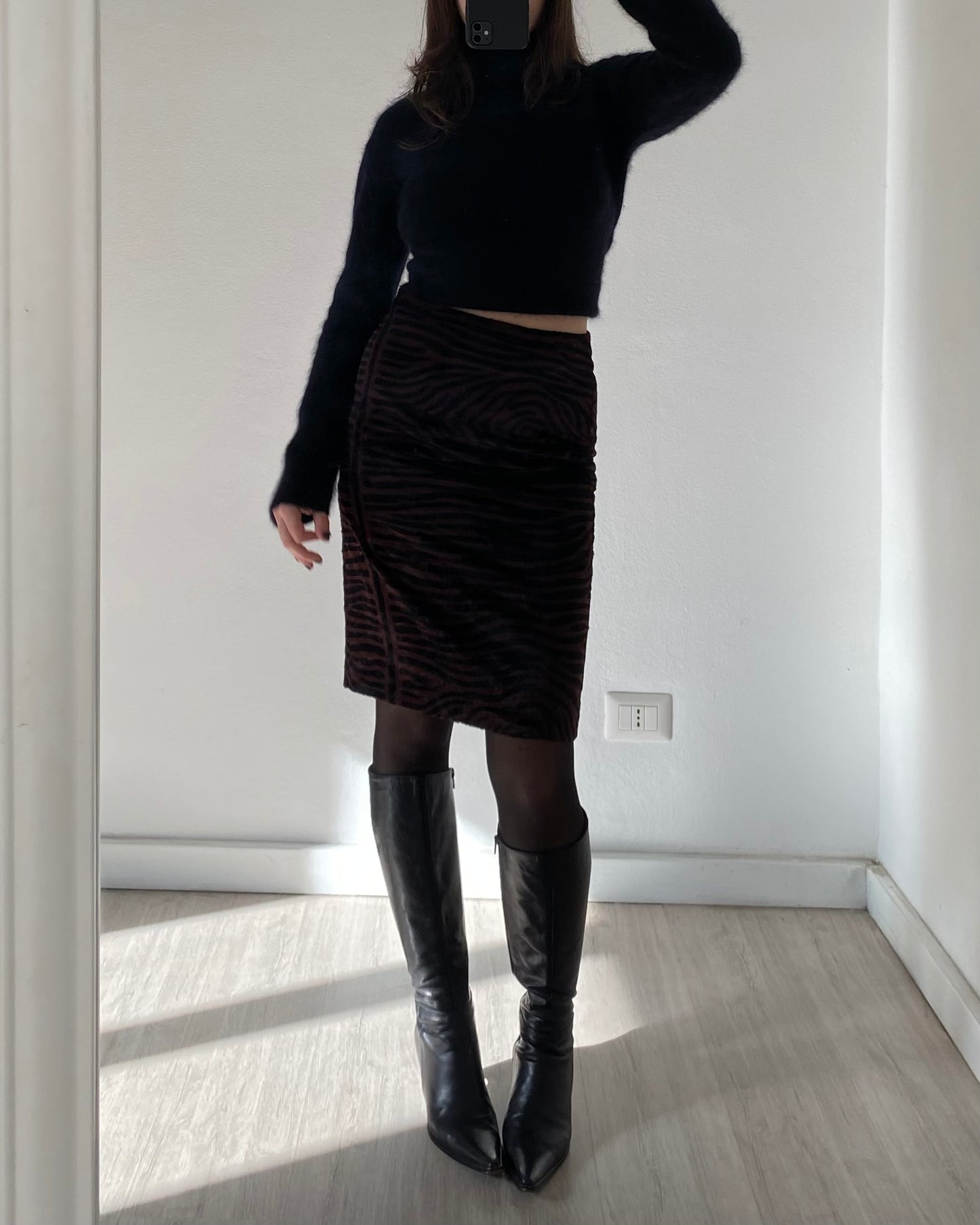 Faux fur midi skirt