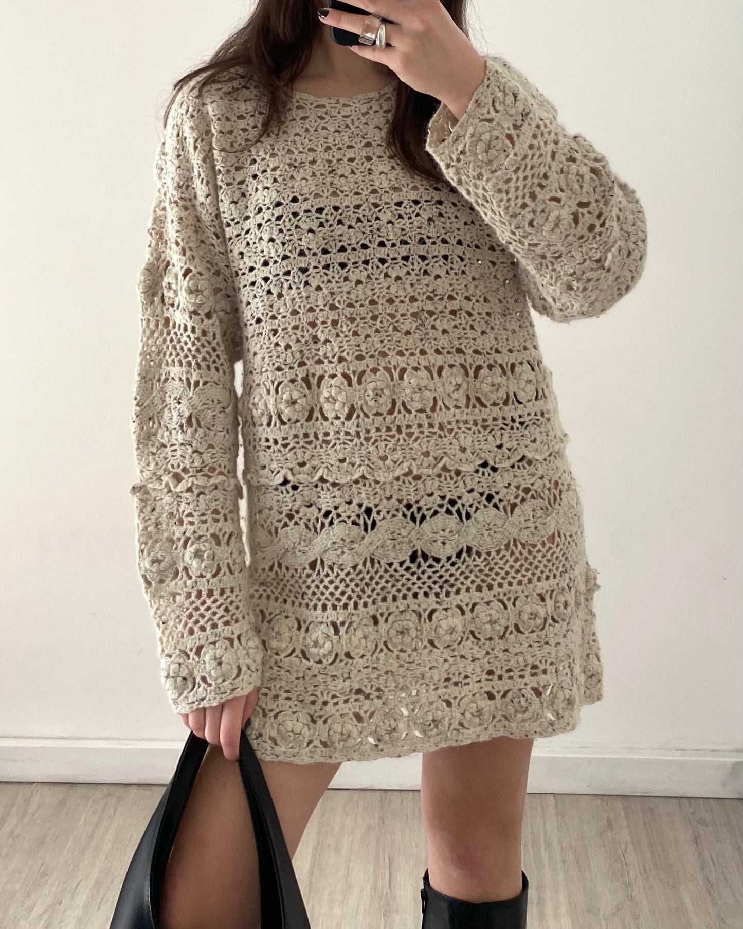 Openwork long knit jumper