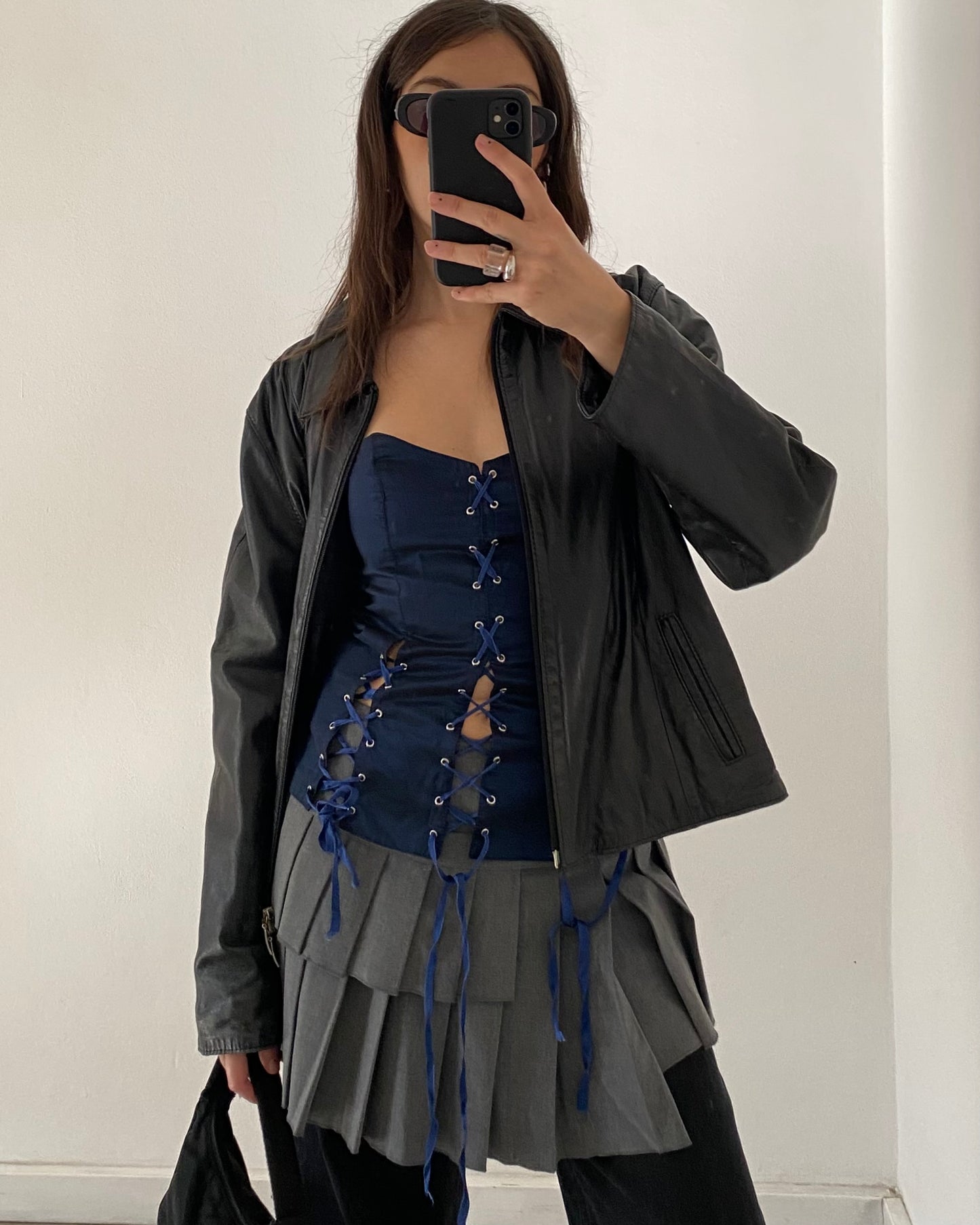 Midnight blue lace up corset