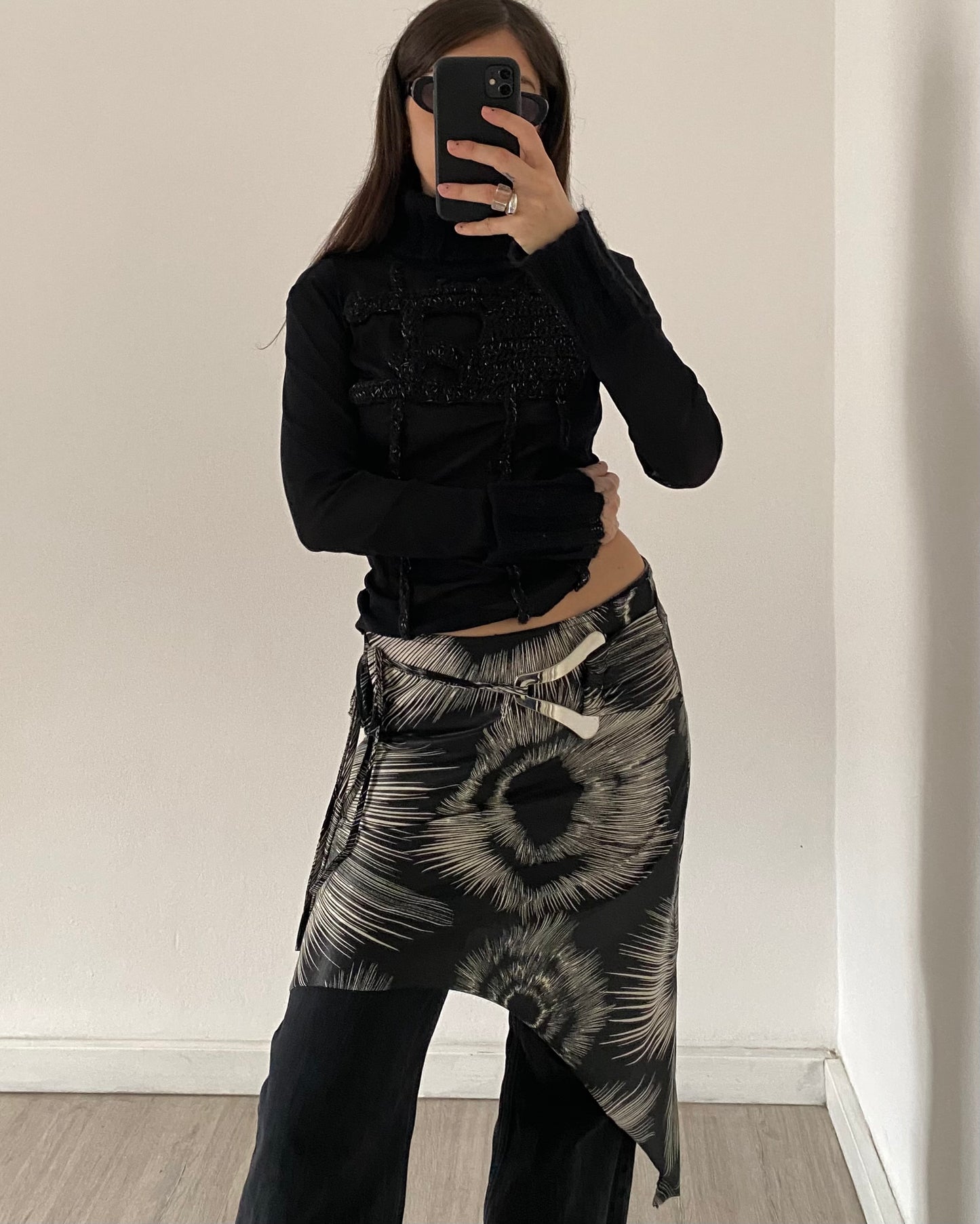 Sheer patchwork turleneck top