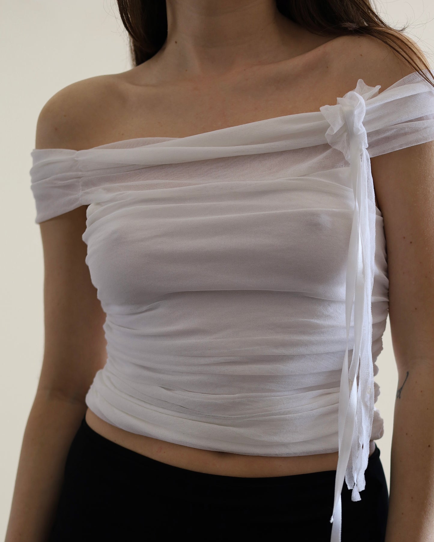 Micro tulle ruched top