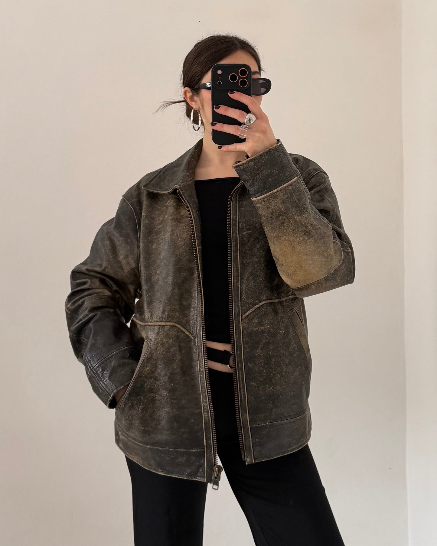 Brown distressed leather jacket