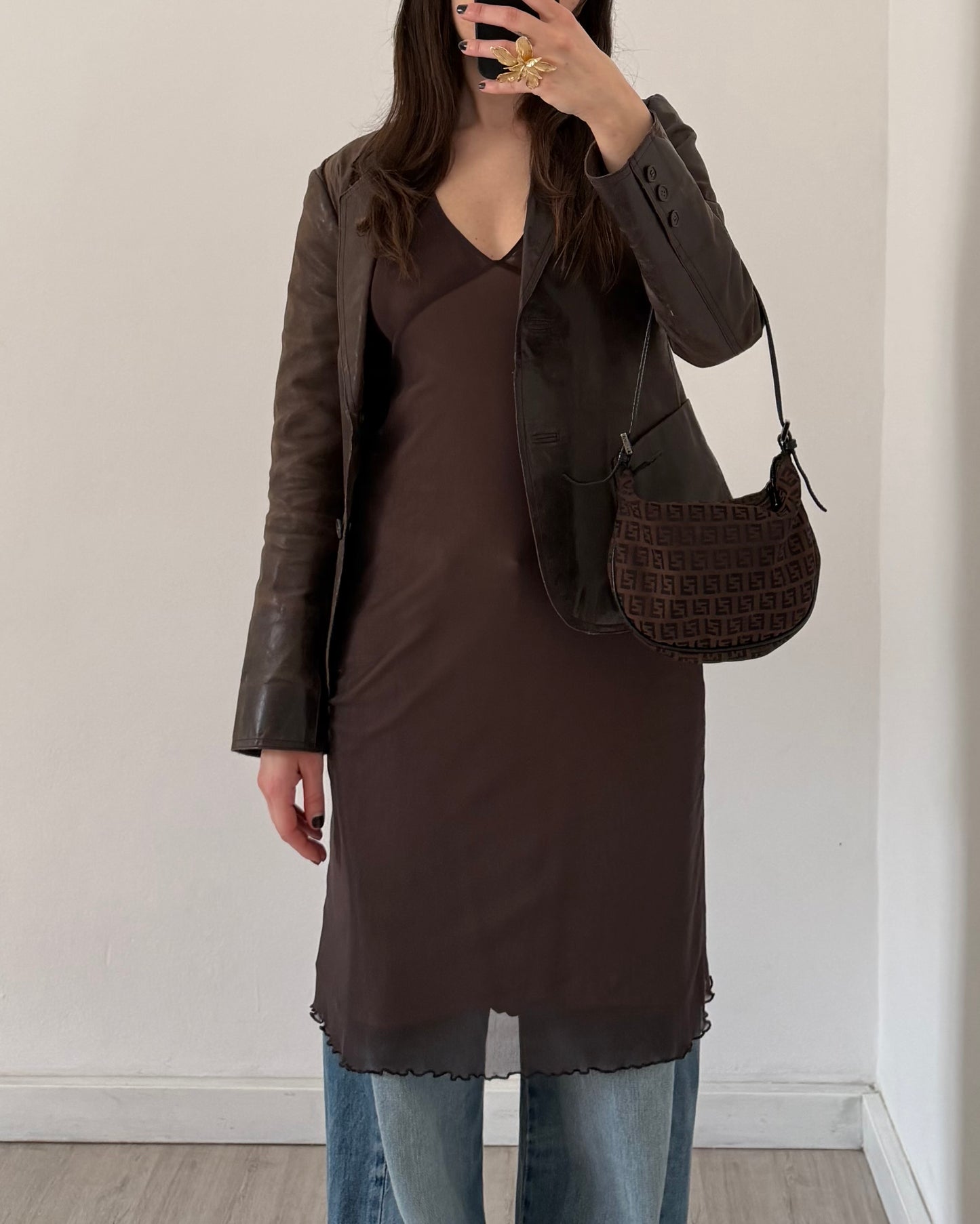 Brown micro mesh dress