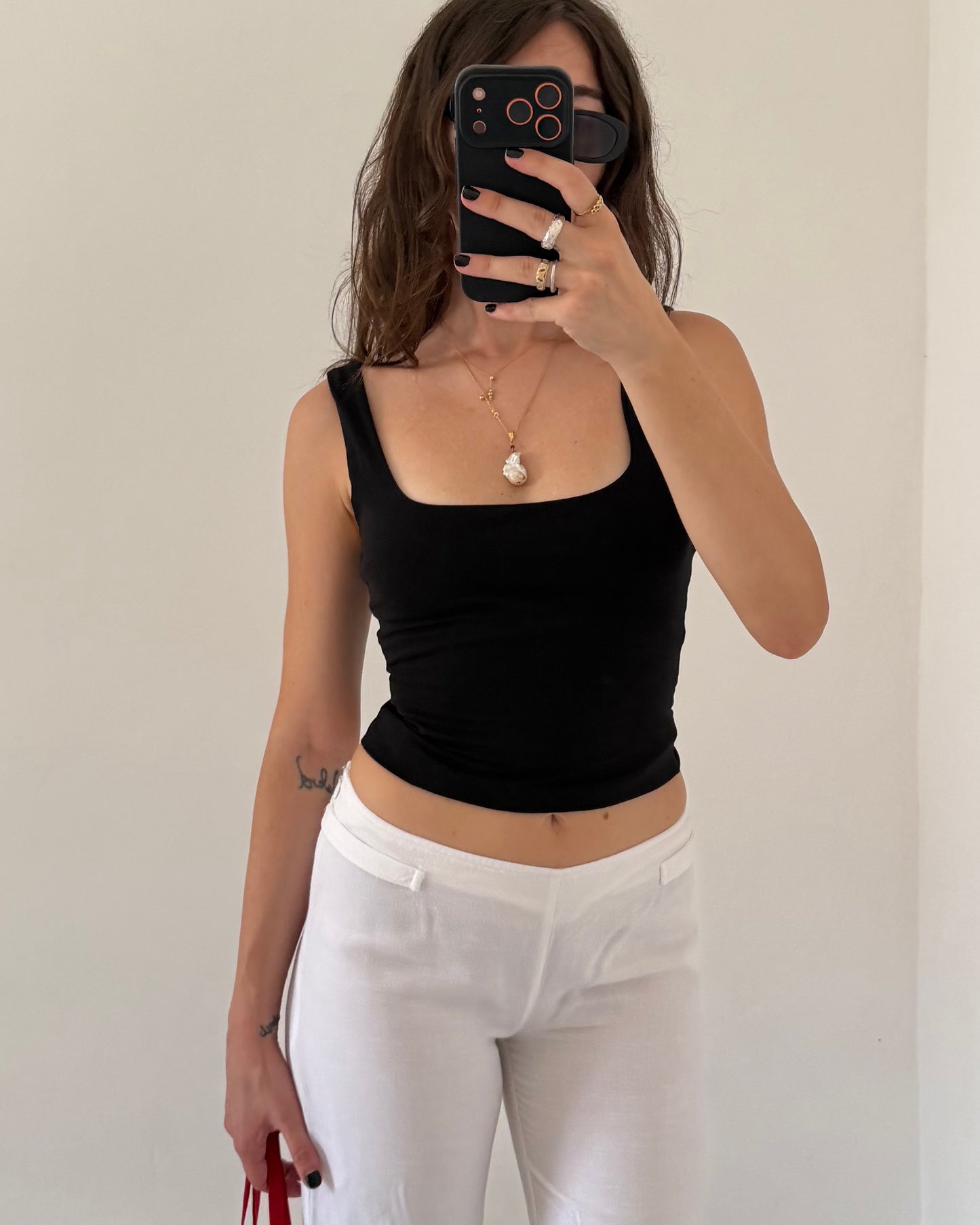 White linen cropped trousers