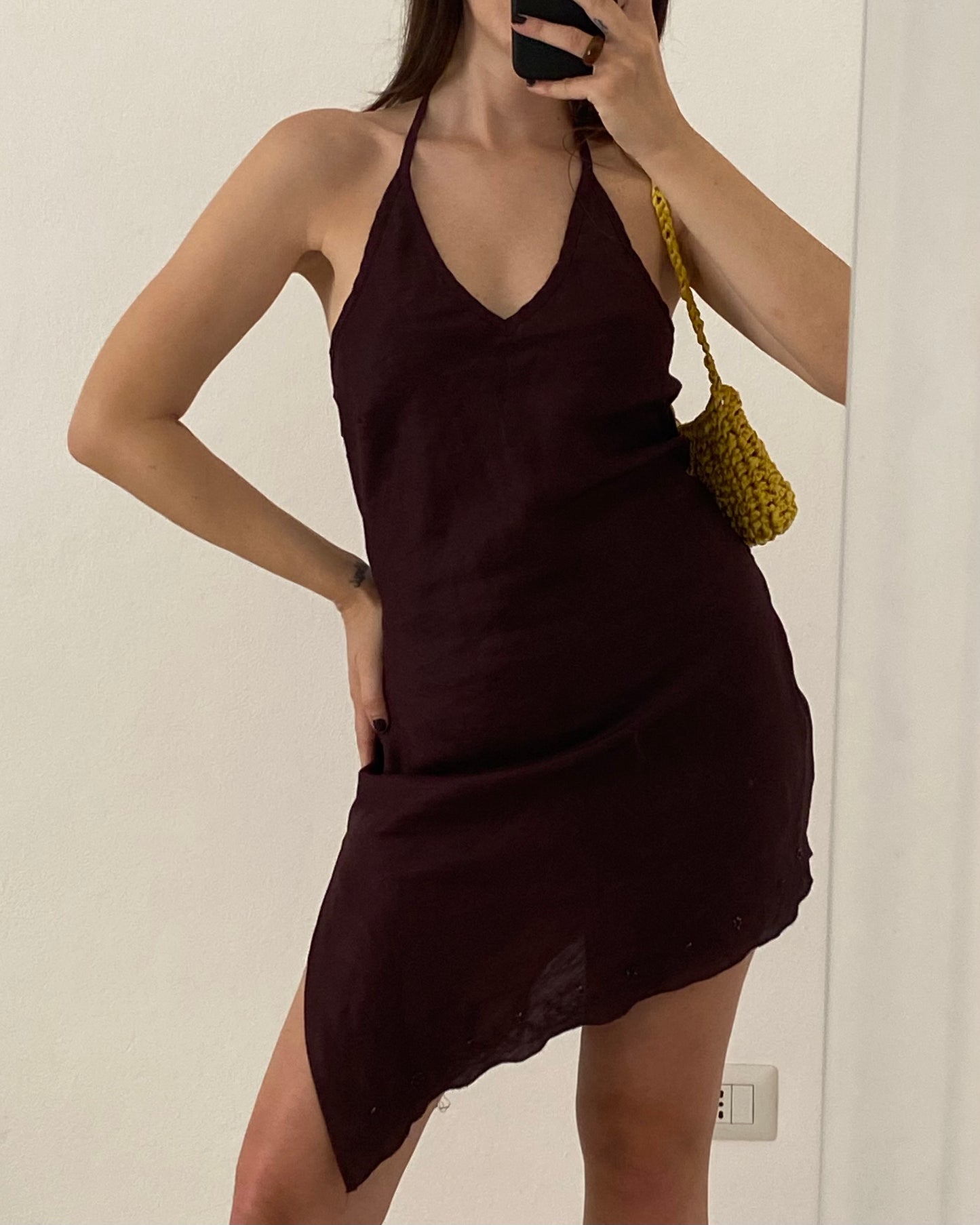 Brown asymmetric ramie dress