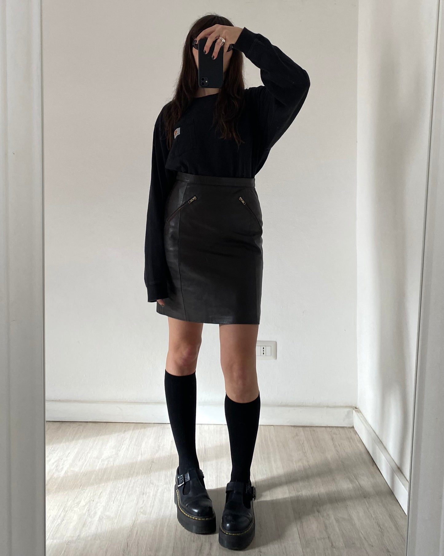 Brown leather skirt