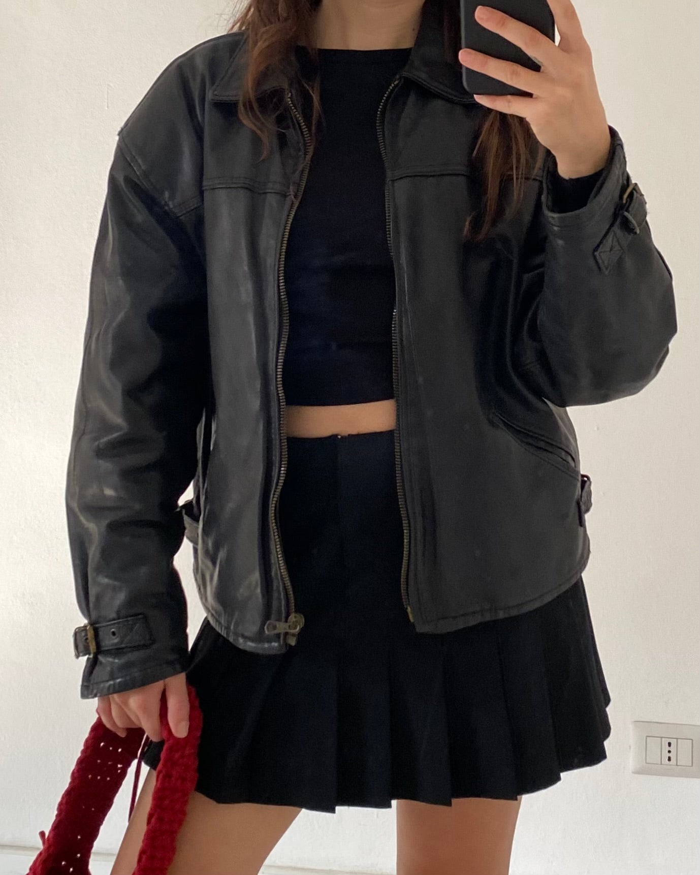 Leather bomber jacket