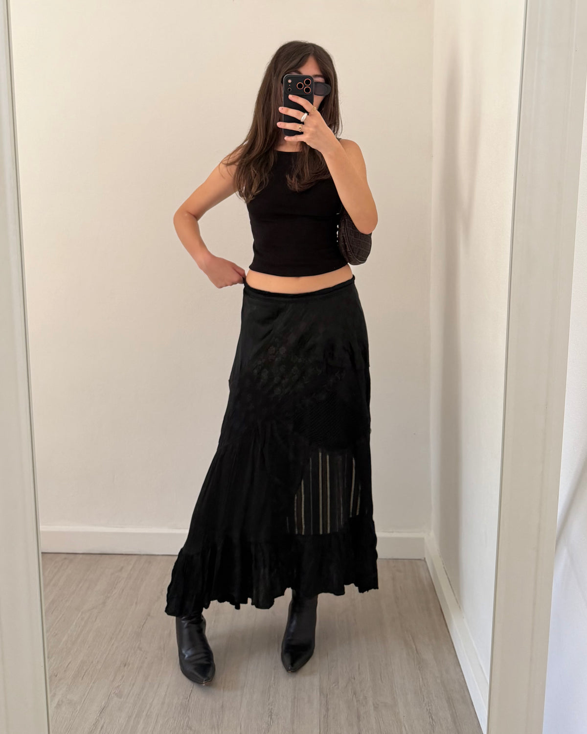 00s patchwork satin maxi skirt