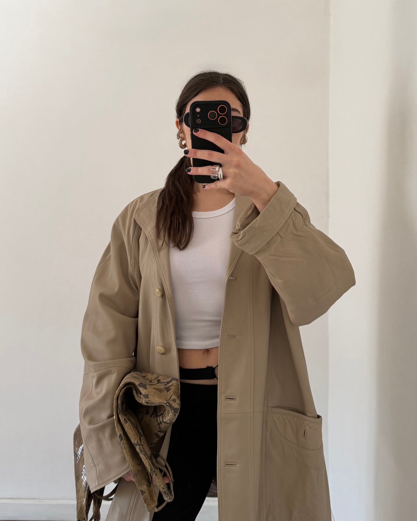 Nappa leather beige jacket