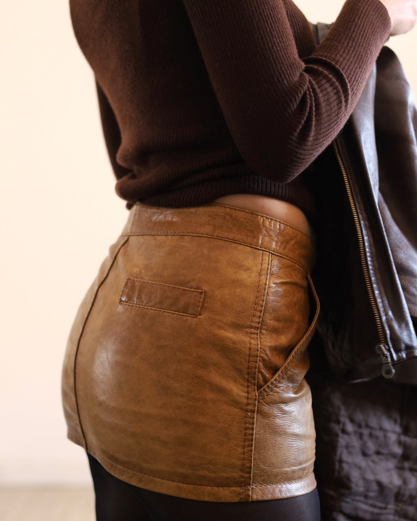 Distressed leather mini skirt