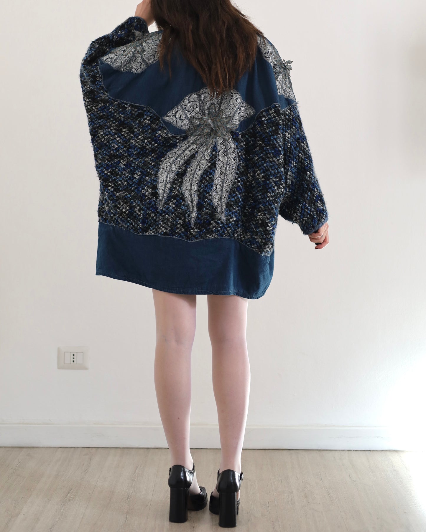 Lurex&denim cardigan