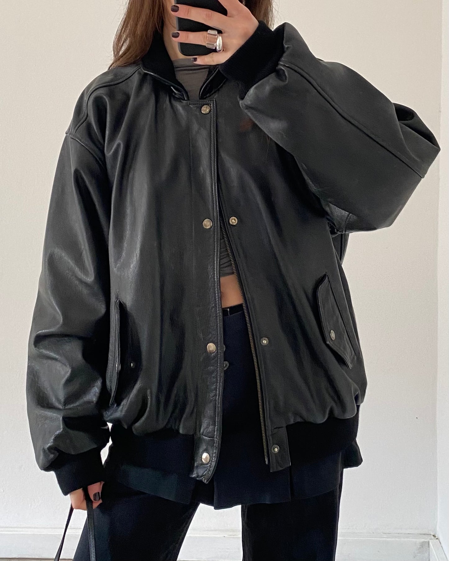 Leather bomber jacket